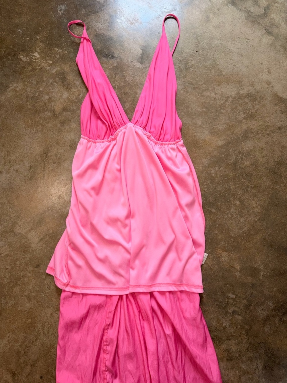 Lioness Hot Pink Maxi Dress Size 10 Plunge Neck Slit Vacation Dress - Picture 10 of 12